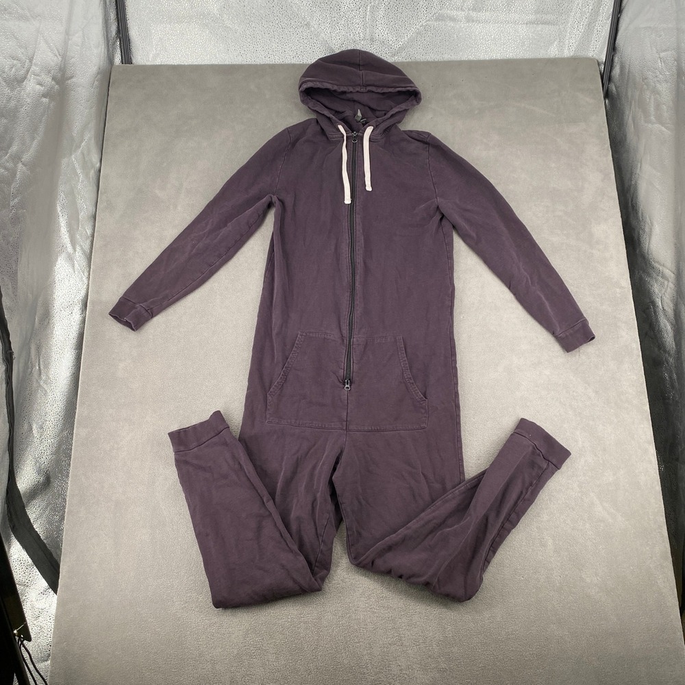 ASOS Mens Hooded Jumpsuit Charcoal Purple Full Zip Sweatshirt Romper Small